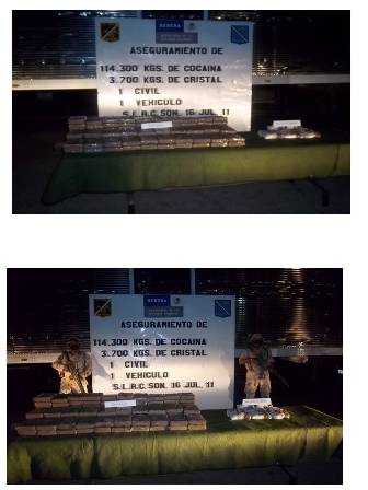 Asegura Ejército Mexicano más de 100 kilogramos de cocaína en Sonora y Quintana Roo