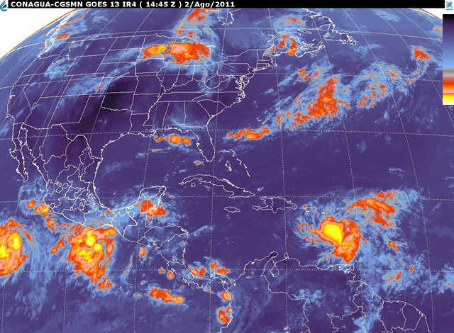 HOY POTENCIAL DE LLUVIAS FUERTES A INTENSAS EN EL OCCIDENTE, ORIENTE, SUR Y SURESTE DEL PAÍS: SMN