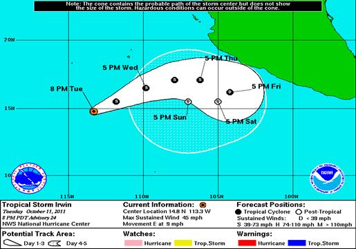 “IRWIN” MANTIENE SU CATEGORIA DE TORMENTA TROPICAL