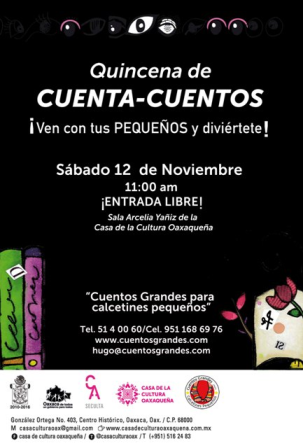 Quincena de Cuenta-cuentos en la Casa de la Cultura Oaxaqueña, este sábado