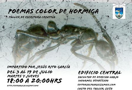 Impartirá Rito García taller de escritura creativa “Poemas de color hormiga”