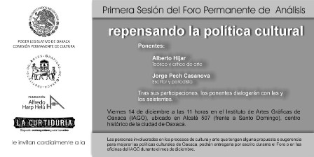 Convocan a la primera sesión de análisis ”Repensando la política cultural” en Oaxaca
