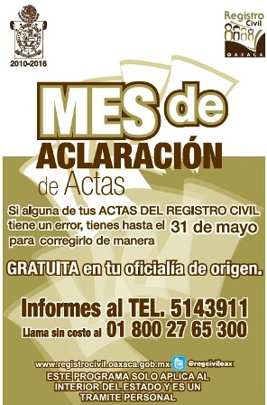 Inicia Registro Civil de Oaxaca programa gratuito de aclaración de actas