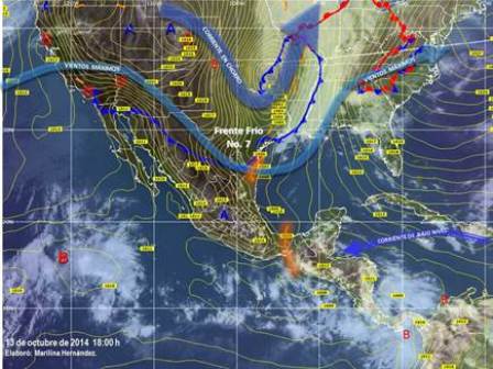 Frente frío 7 y aire frío asociado, generarán descenso de temperatura, lluvias y vientos