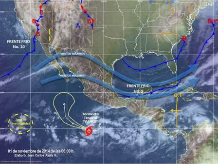 “Norte” con vientos de 60 km/h en el Golfo de México y de 80 km/h en el Istmo de Tehuantepec