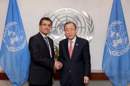 Presenta embajador Juan José Gómez Camacho cartas credenciales al secretario General de la ONU, Ban Ki-moon