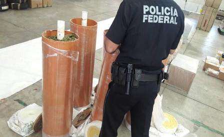 Detectan binomios caninos 275 kilogramos de marihuana ocultos en tubos de PVC