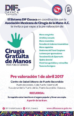 Realizarán jornada gratuita de cirugías de mano en Puerto Escondido, Oaxaca