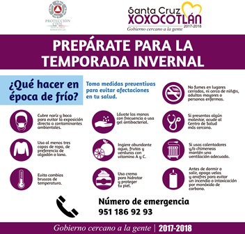 Emite Gobierno de Xoxocotlán recomendaciones ante la temporada de frío