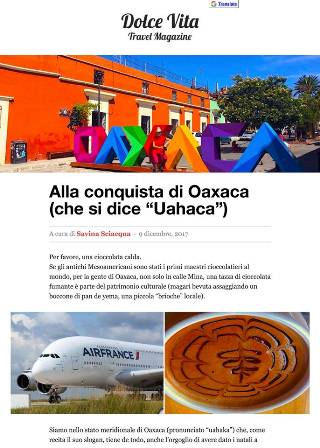 Italia se cautiva con la grandeza de Oaxaca publicada en Dolce Vita Travel Magazine