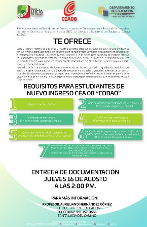 Invita Gobierno Municipal y COBAO a inscribirse al CEA 08 con el fin de mejorar el nivel educativo