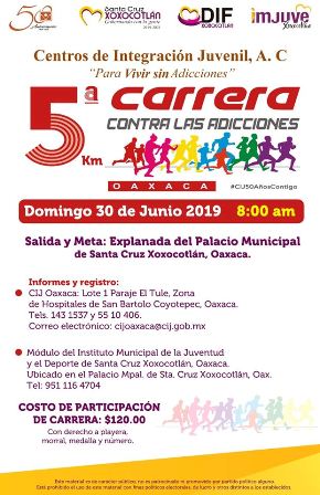 Todo listo para la 5ta Carrera Contra las Adicciones en Xoxocotlán