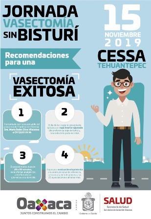 Viernes 15 de noviembre, Jornada de vasectomía sin bisturí en el CESSA de Tehuantepec