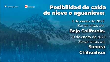 Prevén caída de nieve o aguanieve