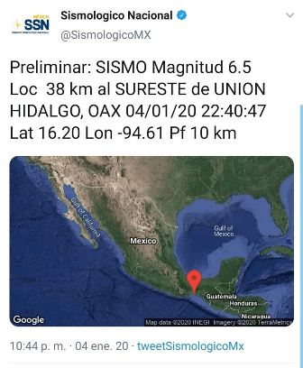 Sismo de 6.5 en Unión Hidalgo, Oaxaca