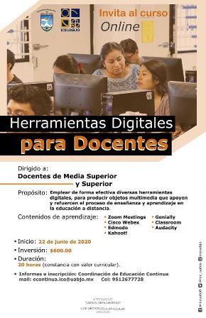 Abre la UABJO curso en línea “Herramientas digitales para docentes”