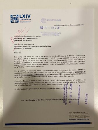 GPPAN no acompañará físicamente, de no posponerse periodo extraordinario previsto el 15 de enero
