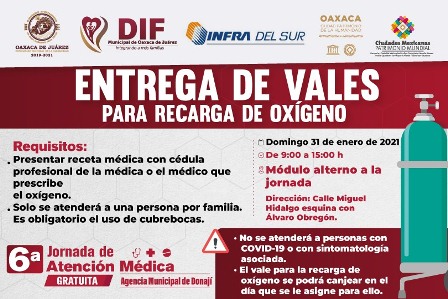 Entregará Ayuntamiento de Oaxaca de Juárez vales para recarga de oxígeno
