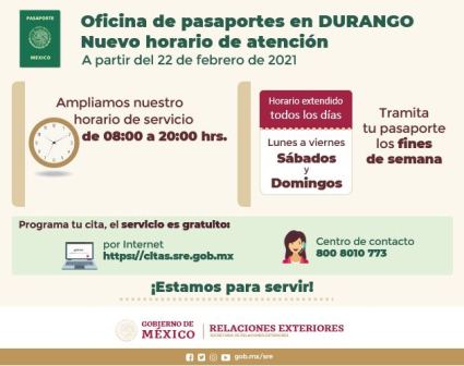 Delegación de la SRE en Durango amplía su horario de atención