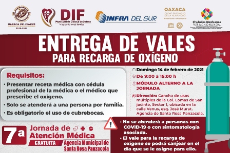 Otorgará Ayuntamiento de Oaxaca de Juárez vales para la recarga de oxígeno, este 14 de febrero
