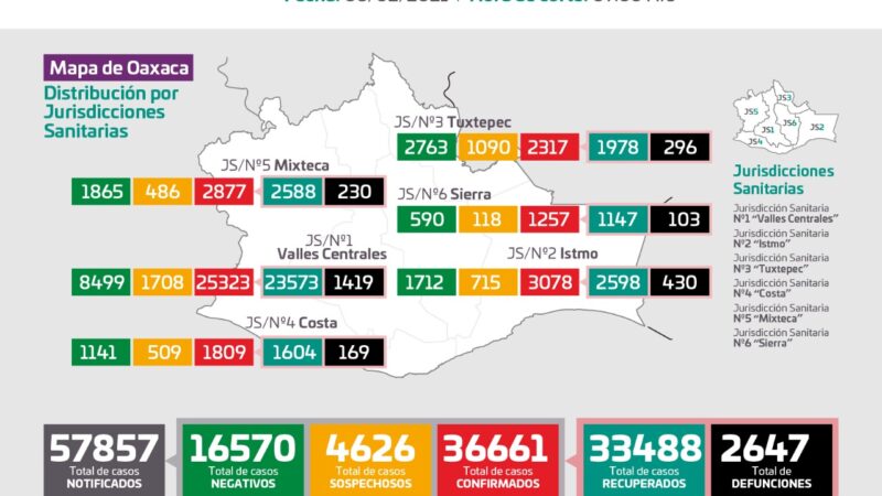 Gráfica de casos de Covid-19 en Oaxaca