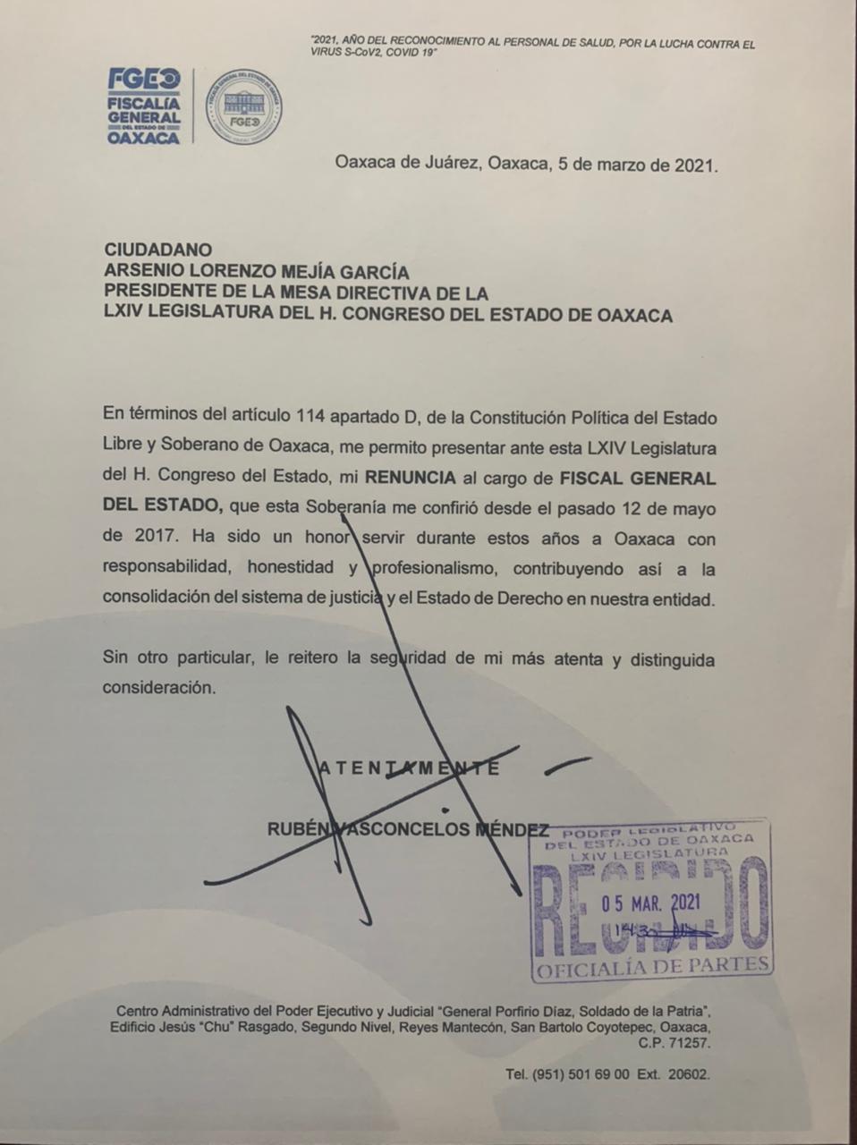 Acepta gobernador de Oaxaca renuncias de cinco funcionarios, dos de ellos secretarios