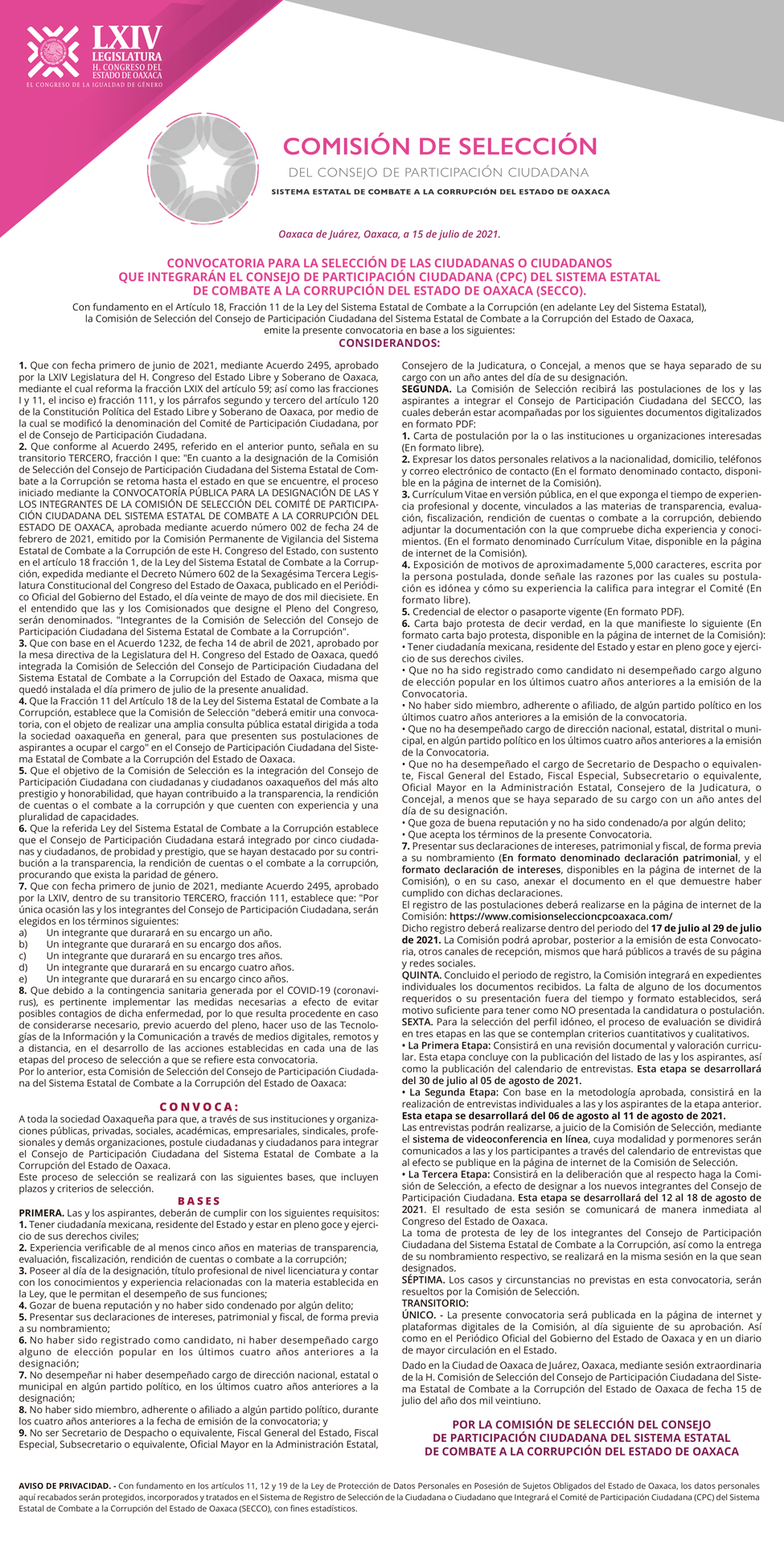 Continúa abierta convocatoria para integrar el Consejo Ciudadano de combate a la Corrupción
