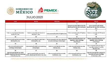 Calendario julio 2021