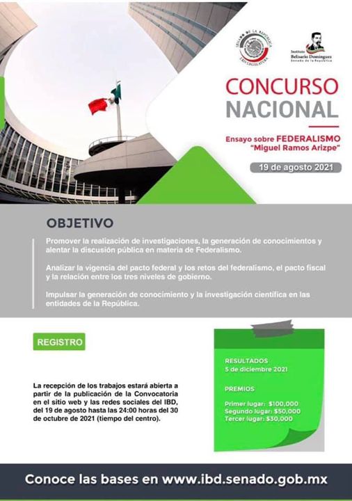 Convoca IBD al primer concurso nacional de ensayo sobre Federalismo “Miguel Ramos Arizpe”