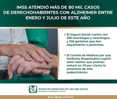 Atendió IMSS más de 80 mil casos de derechohabientes con Alzheimer entre enero y julio de este año