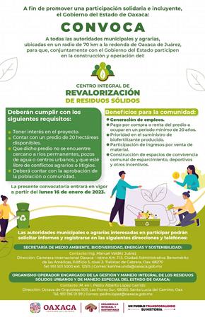 Convoca Gobierno de Oaxaca a construcción y operación del Centro Integral de Revalorización de Residuos Sólidos