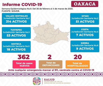 Gráfica de casos de Covid-19 en Oaxaca