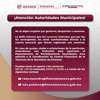 Alerta Sefin a autoridades municipales de Oaxaca no dejarse engañar por supuestos gestores