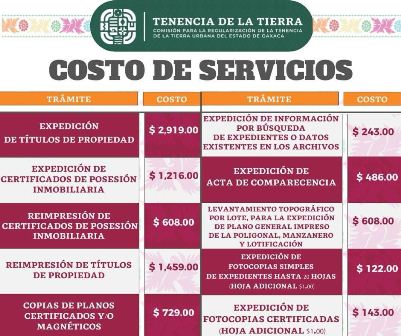 Informa Gobierno de Oaxaca tarifas por servicios de Coreturo