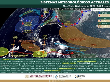 Aproximación de la Onda Tropical número 14 mantendrá lluvias en gran parte del estado de Oaxaca