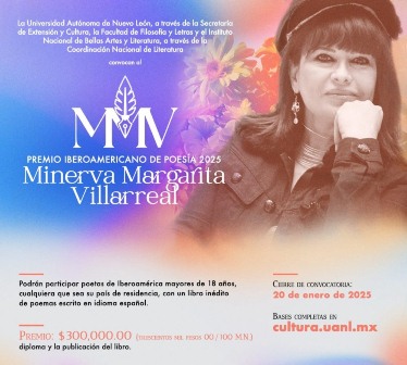 Convocan al Premio Iberoamericano de Poesía “Minerva Margarita Villarreal” 2025