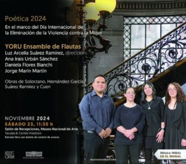 Presentará ensamble de flautas YORU dos estrenos como parte del programa Poética 2024