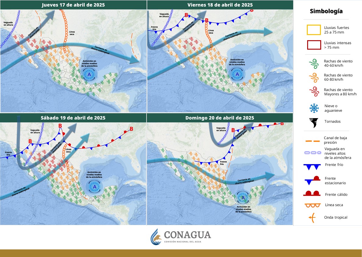Pronostican vientos de fuertes a muy fuertes en gran parte de México esta noche y el jueves