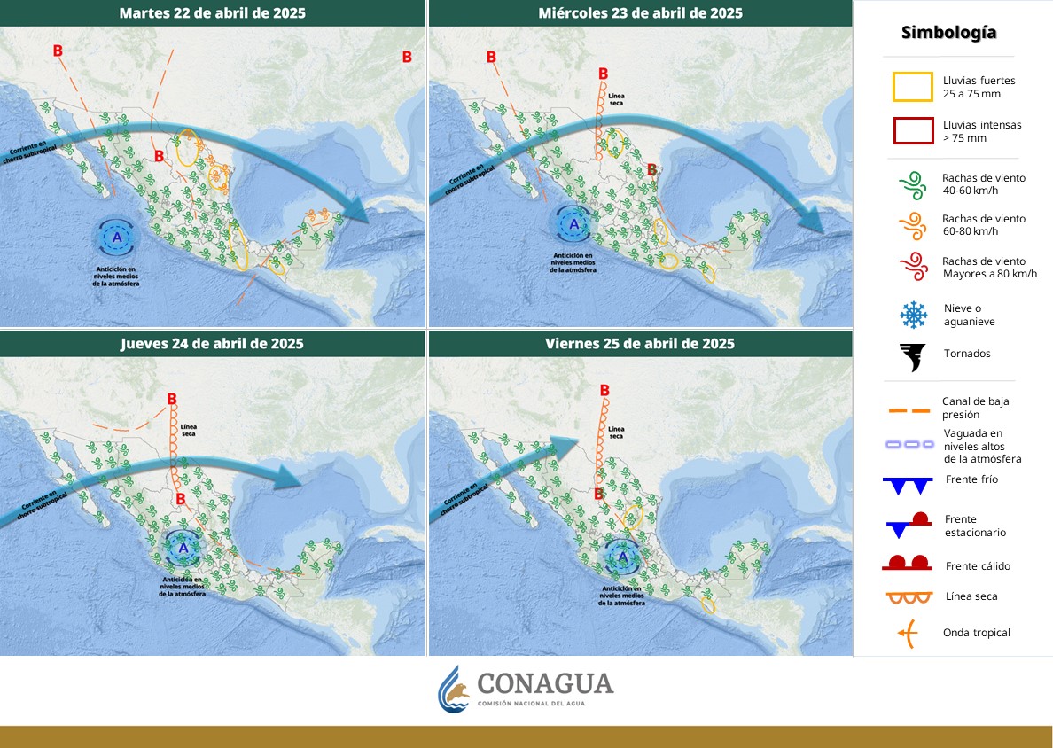 Pronostican lluvias muy fuertes para Puebla, Veracruz y Chiapas, y fuertes para otras cuatro entidades
