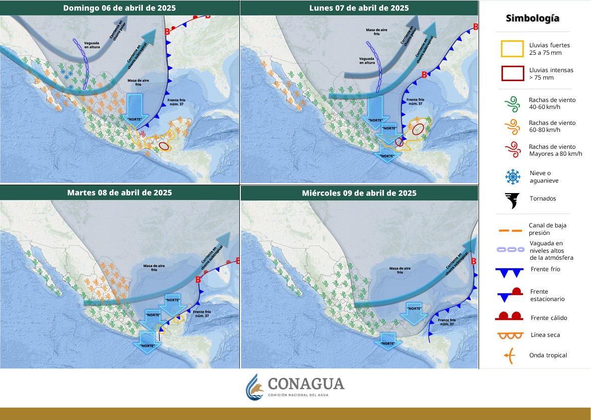 Continuarán rachas de viento de fuertes a intensas en el norte y noreste de México