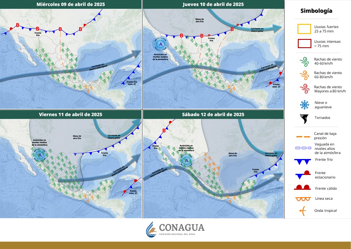 Pronostican lluvias fuertes para regiones de Chiapas y chubascos en Veracruz, Oaxaca, Tabasco y la Península de Yucatán