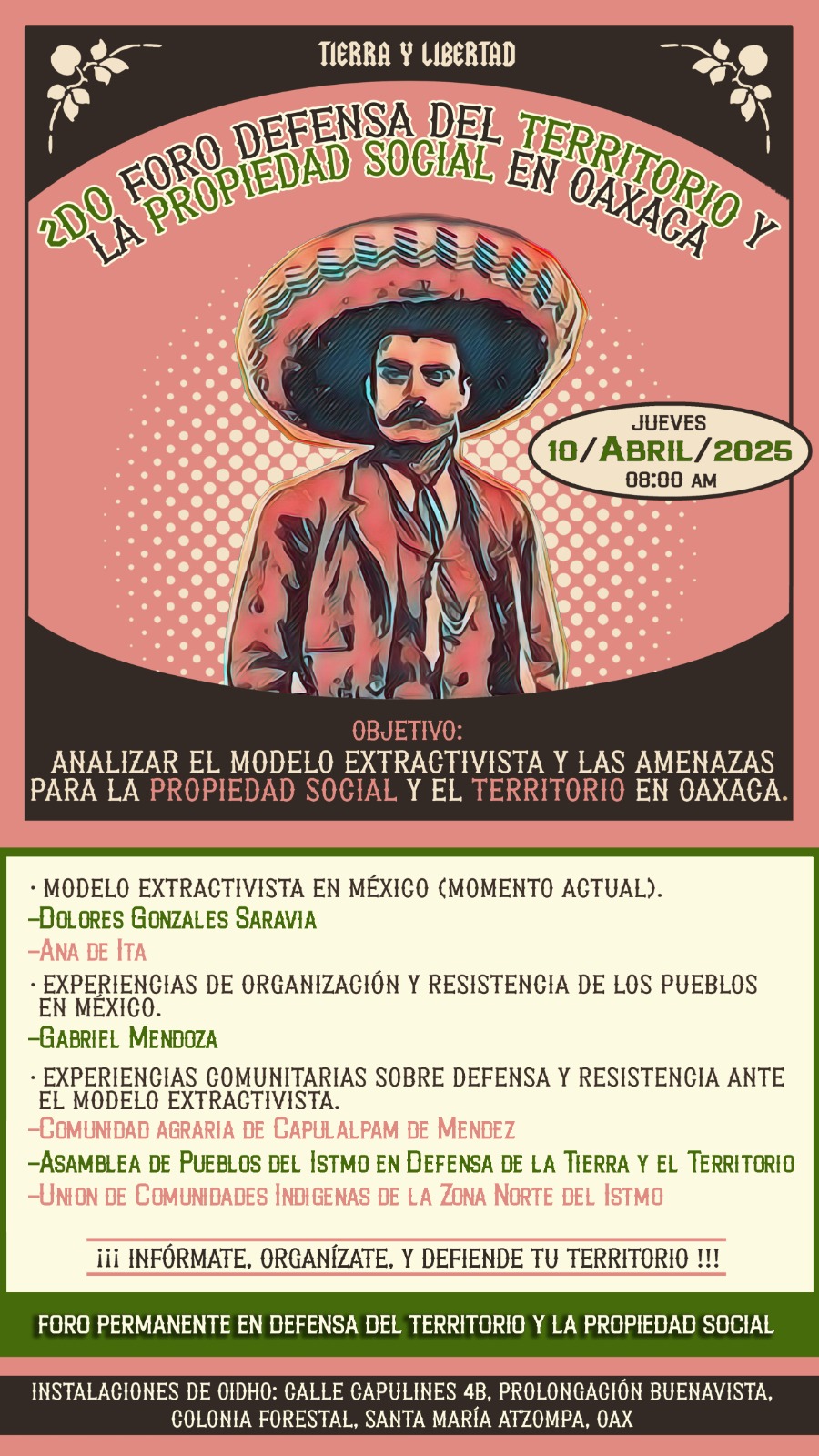 PRONUNCIAMIENTO SEGUNDO FORO DEFENSA DEL TERRITORIO Y LA PROPIEDAD SOCIALEN OAXACA10 DE ABRIL DE 2025