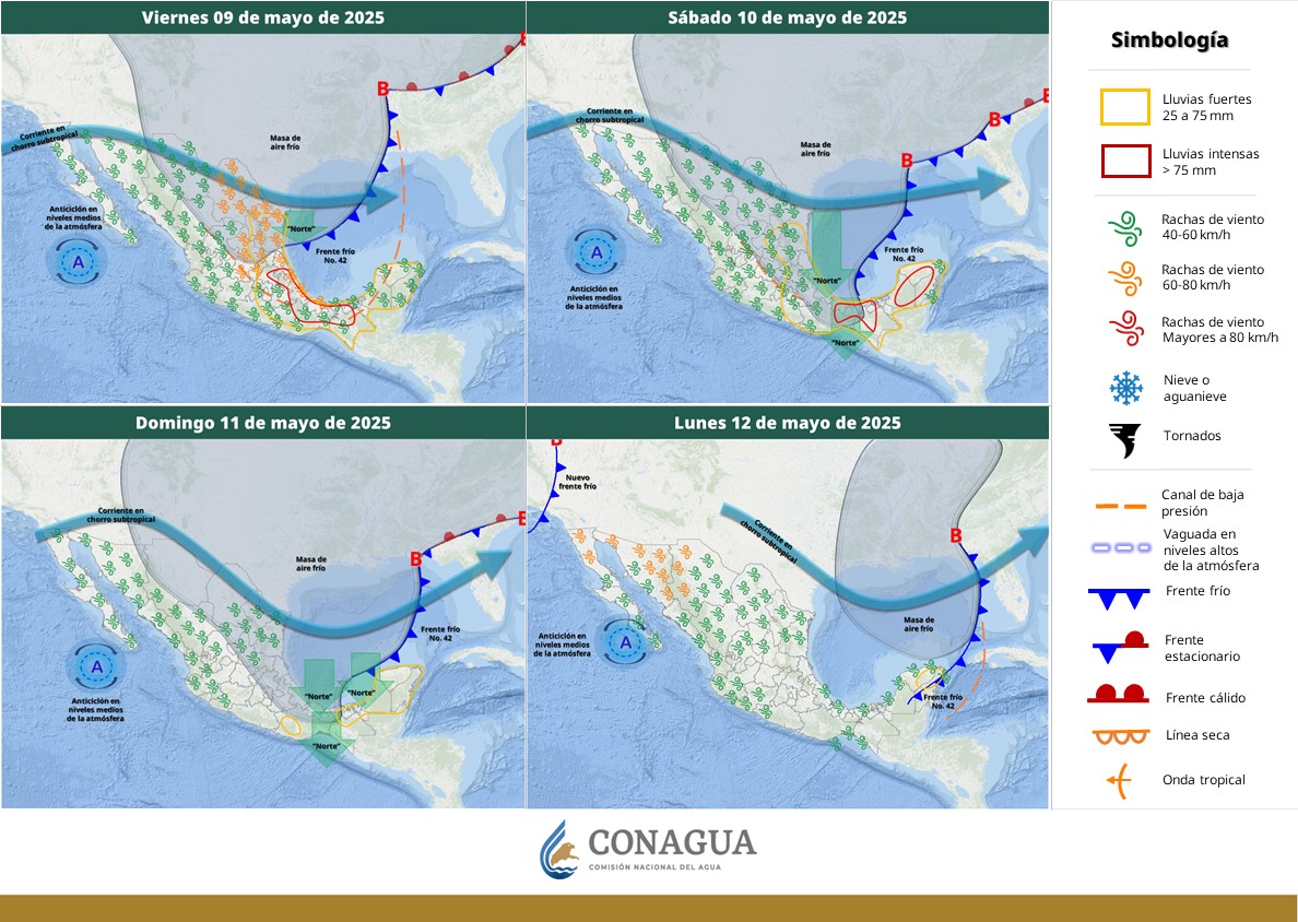 Pronostican en las próximas horas lluvias puntuales intensas en Coahuila, Nuevo León, Puebla, Tamaulipas y Veracruz