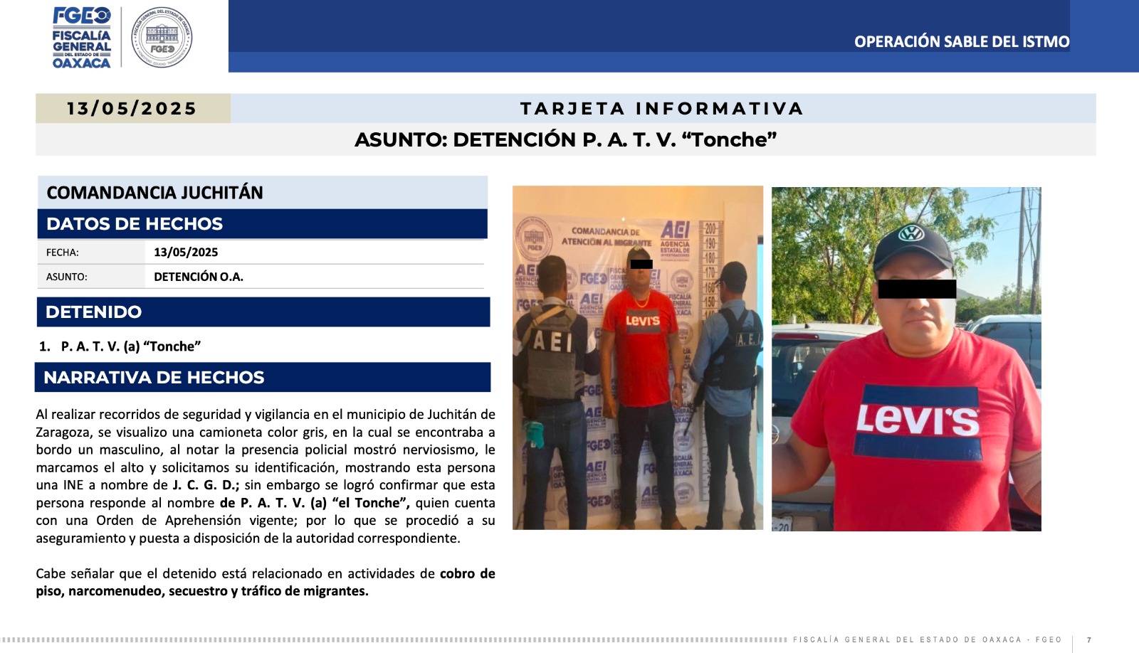 Detienen a P.A.T.V. alias “El Tonche”, segunda línea de mando en la banda del “Comandante Cromo” en el Istmo