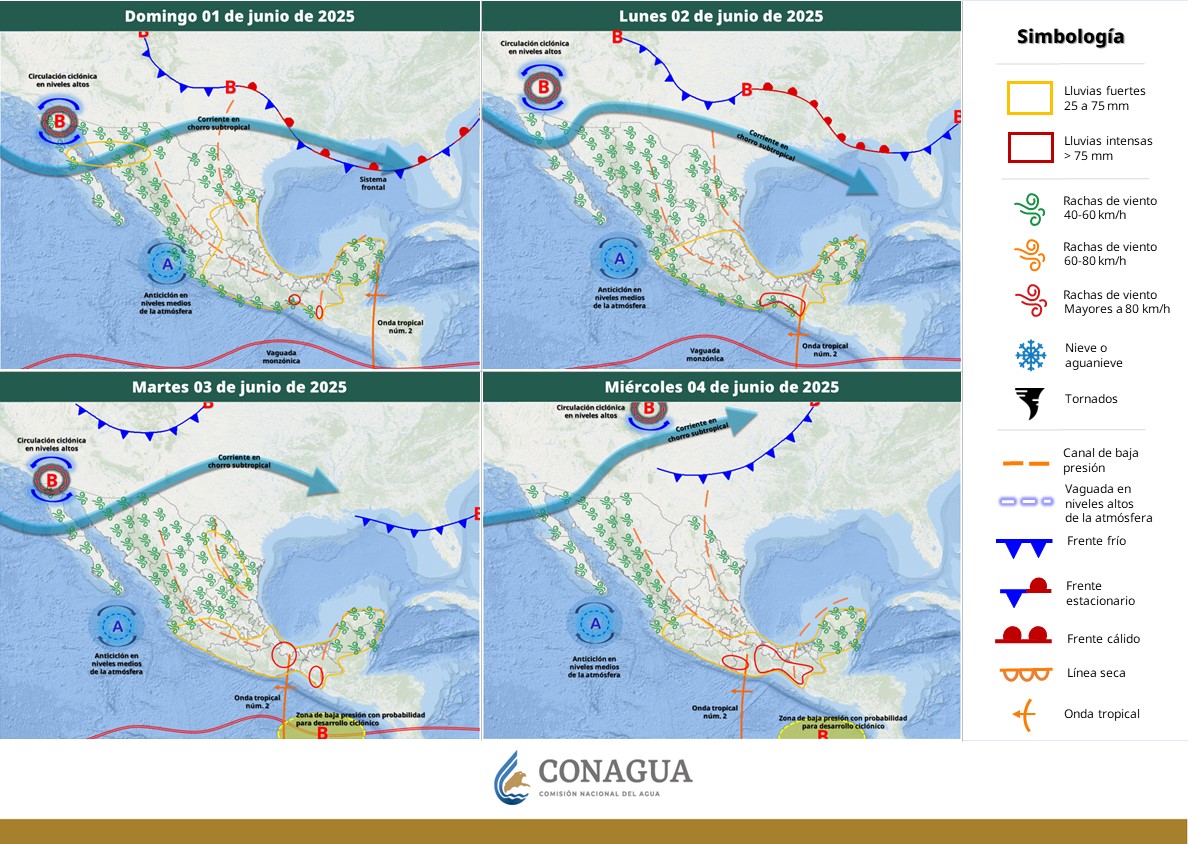 Pronostican lluvias de fuertes a intensas para regiones del centro, oriente, sur y sureste de México