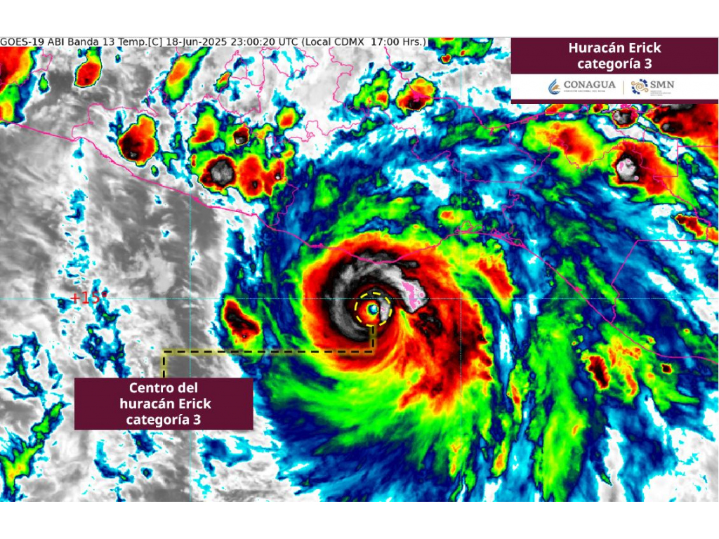 Alcanza Huracán “Erick” categoría 3; Se prevé impacto la madrugada del jueves