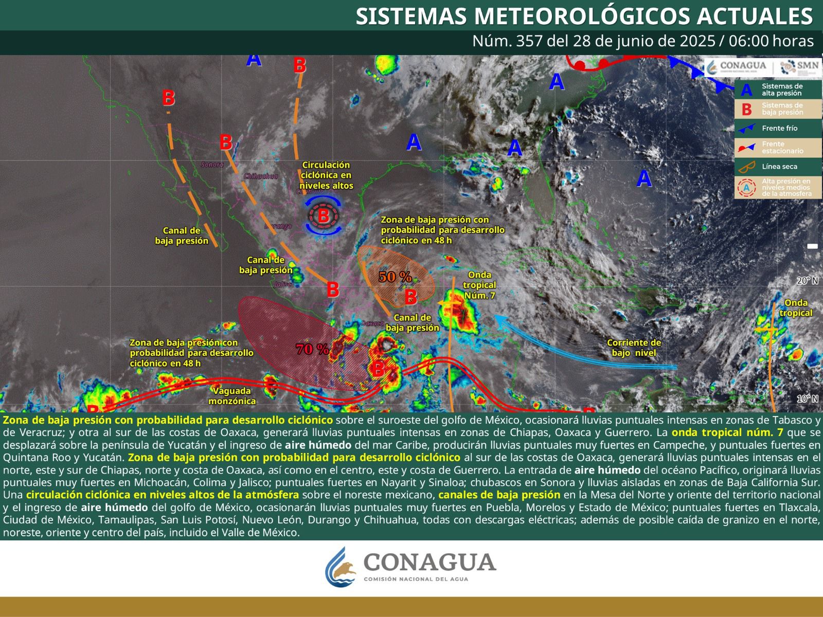 Pronostican lluvias y tormentas en Oaxaca; Alto potencial para desarrollo ciclónico