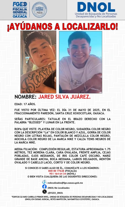 Se solicita apoyo para localizar a Jared Silva Juárez