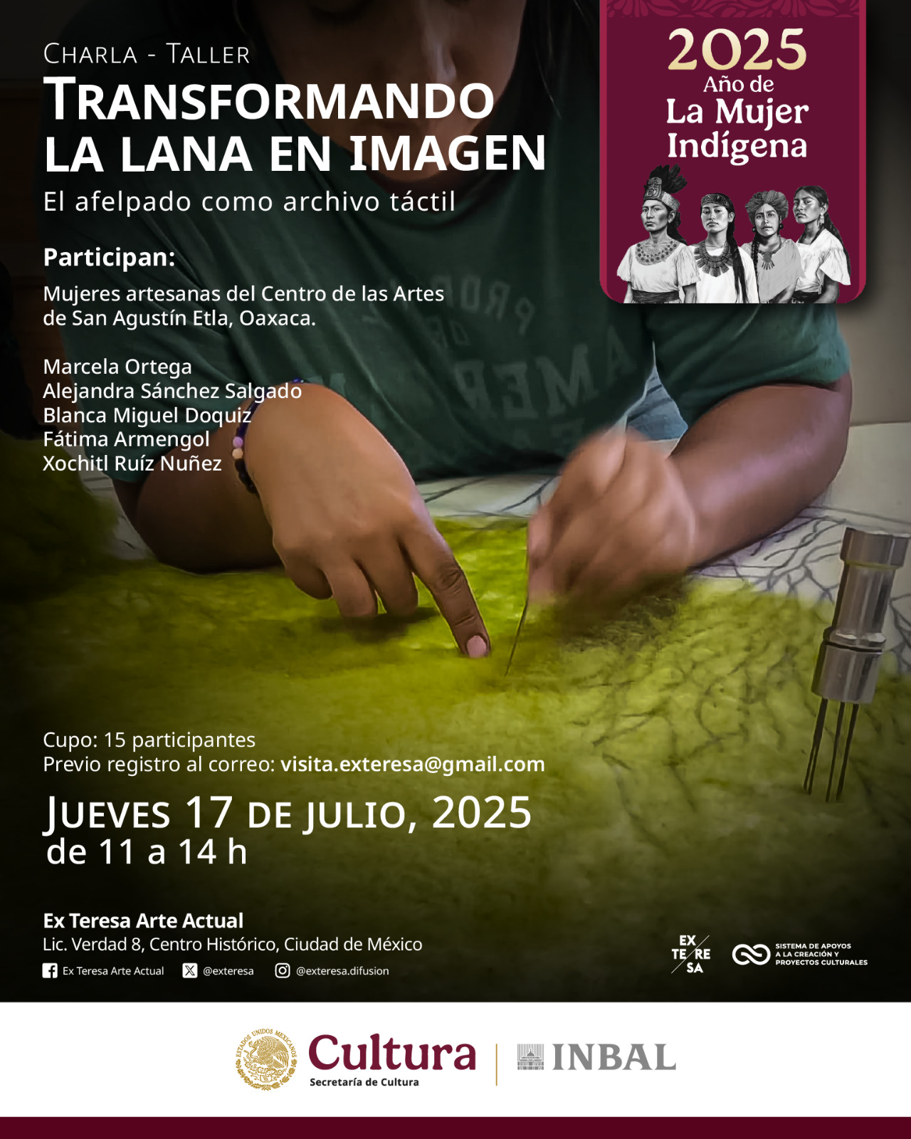 El Taller de Afelpado del Centro de las Artes de San Agustín impartirá charla-taller en Ex Teresa