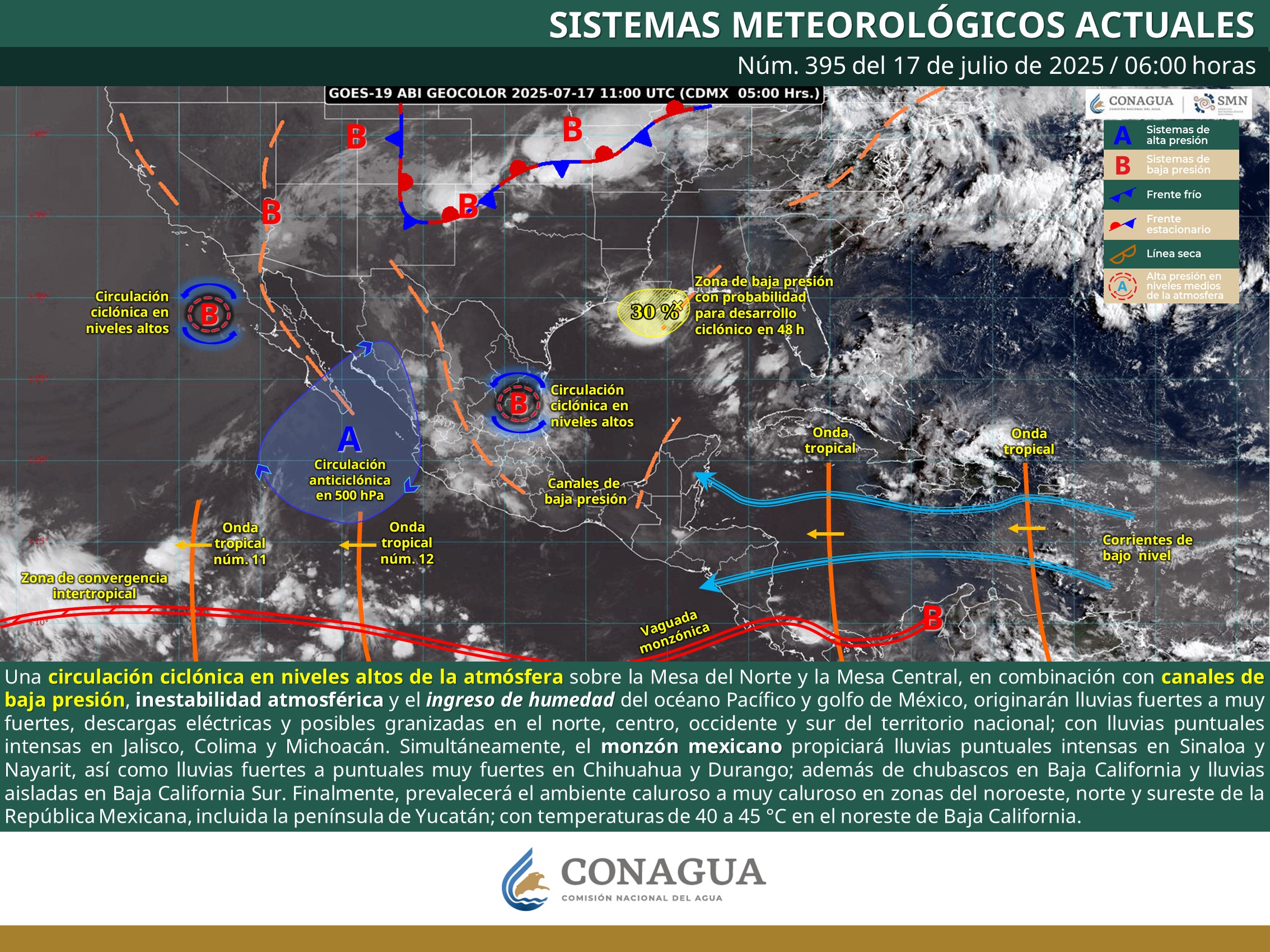 Se prevén aguaceros aislados de corta duración con mayor énfasis en regiones montañosas de Oaxaca